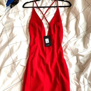 NWT Red Deep Neck Cocktail Dress